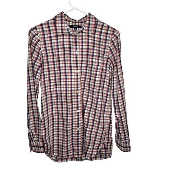 Madewell Tops - Madewell Womens XS Flannel Slim Boyshirt Palma Plaid Button Front Long Sleeve
